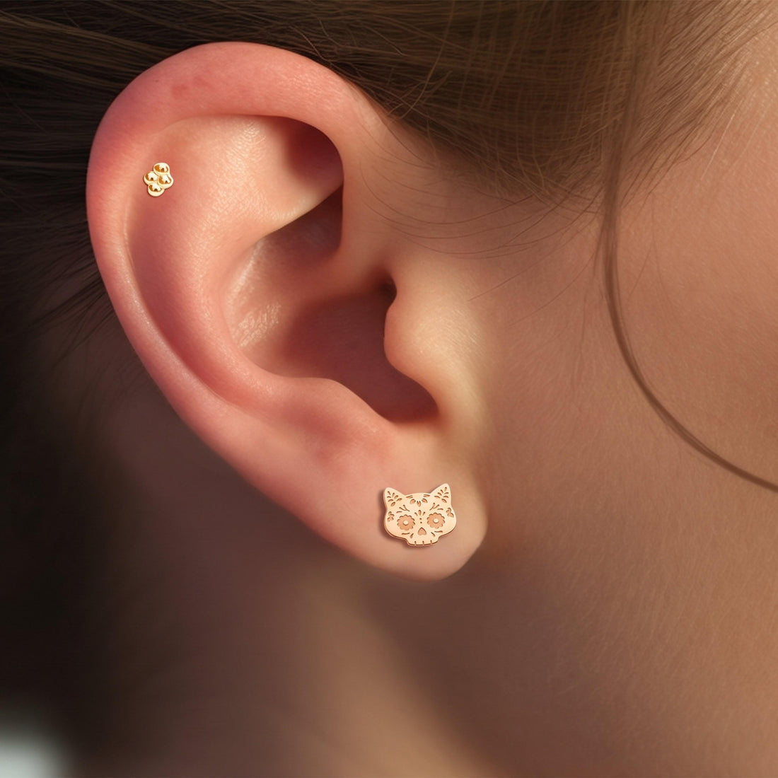Sugar Skull Cat Stud Earrings