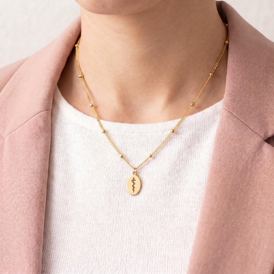 Caduceus Charm Beady Necklace