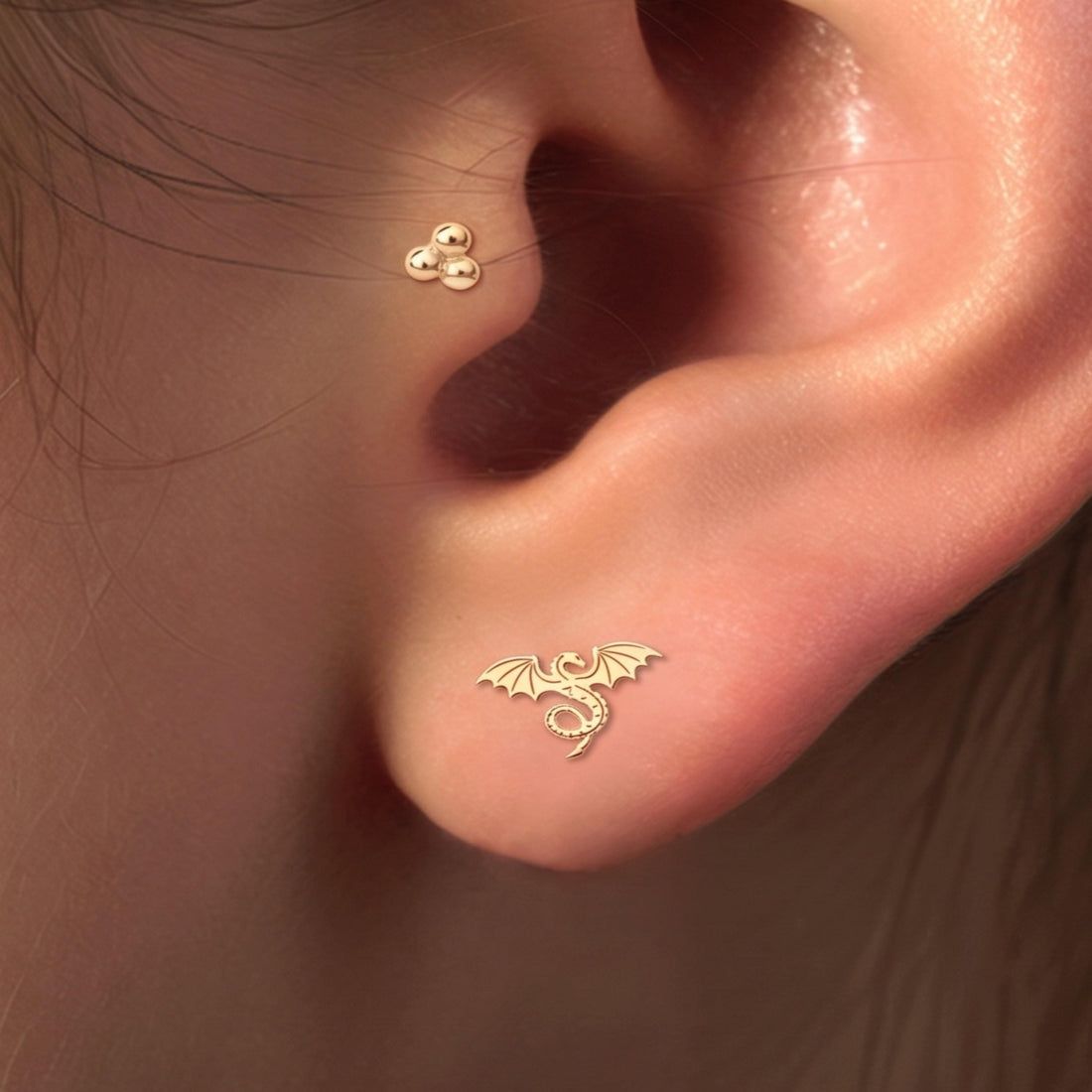 Winged Dragon Charm Stud Earrings