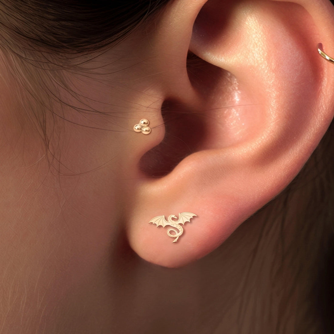 Winged Dragon Charm Stud Earrings