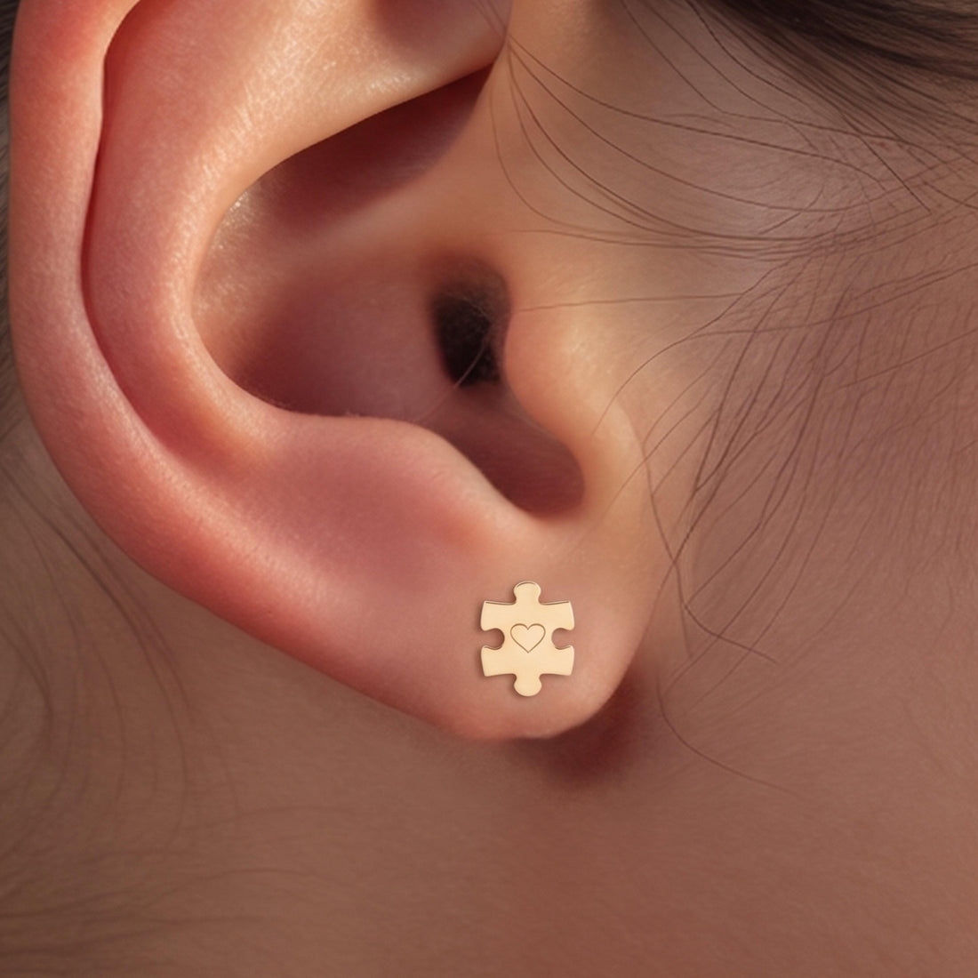 Heart Puzzle Piece Stud Earrings