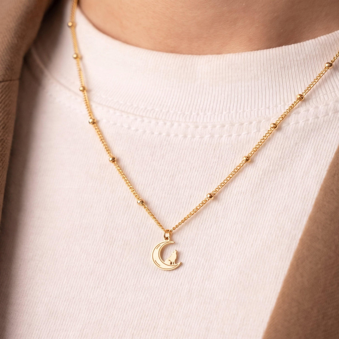 Crescent Moon Wolf Necklace Charm