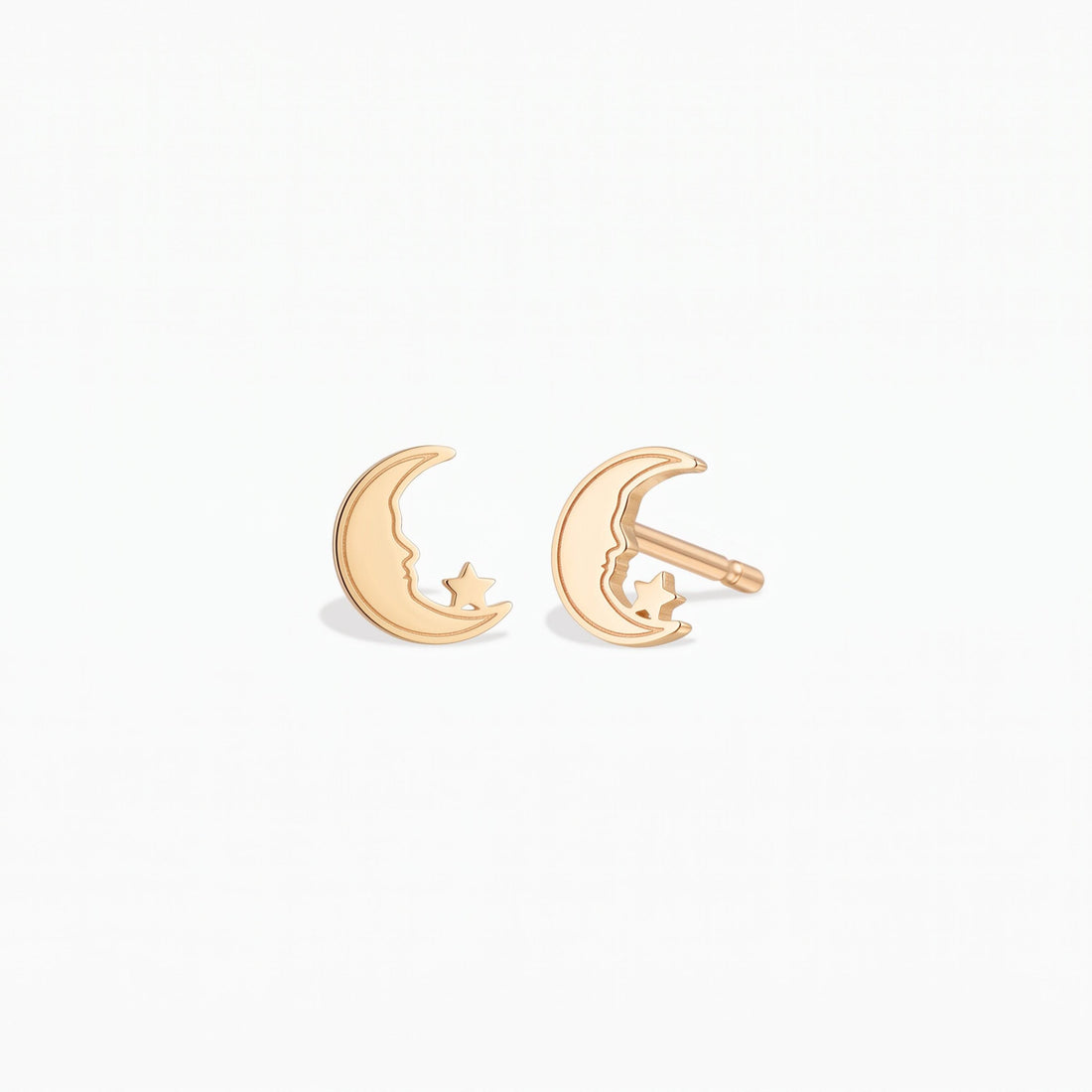 Crescent Moon Star Stud Earrings