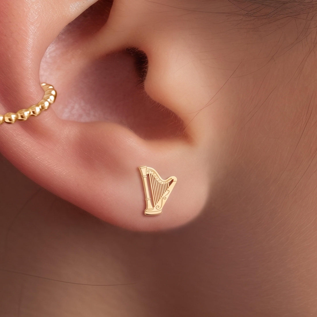 Harp Charm Stud Earrings