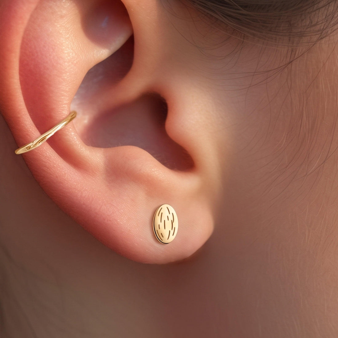 Almond Seed Charm Stud Earrings