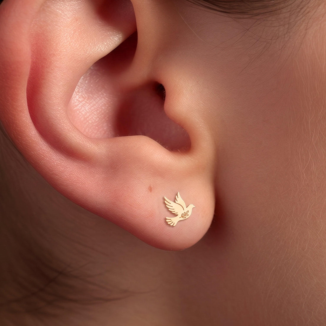 Flying Dove Charm Stud Earrings