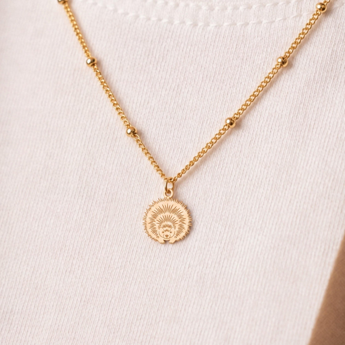 Hedgehog Charm Beady Necklace