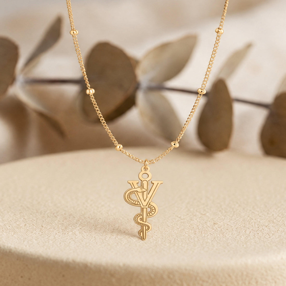 Snake Monogram Charm Necklace