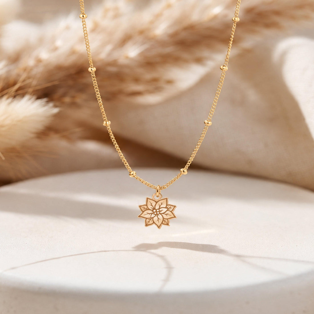 Poinsettia Charm Beady Necklace