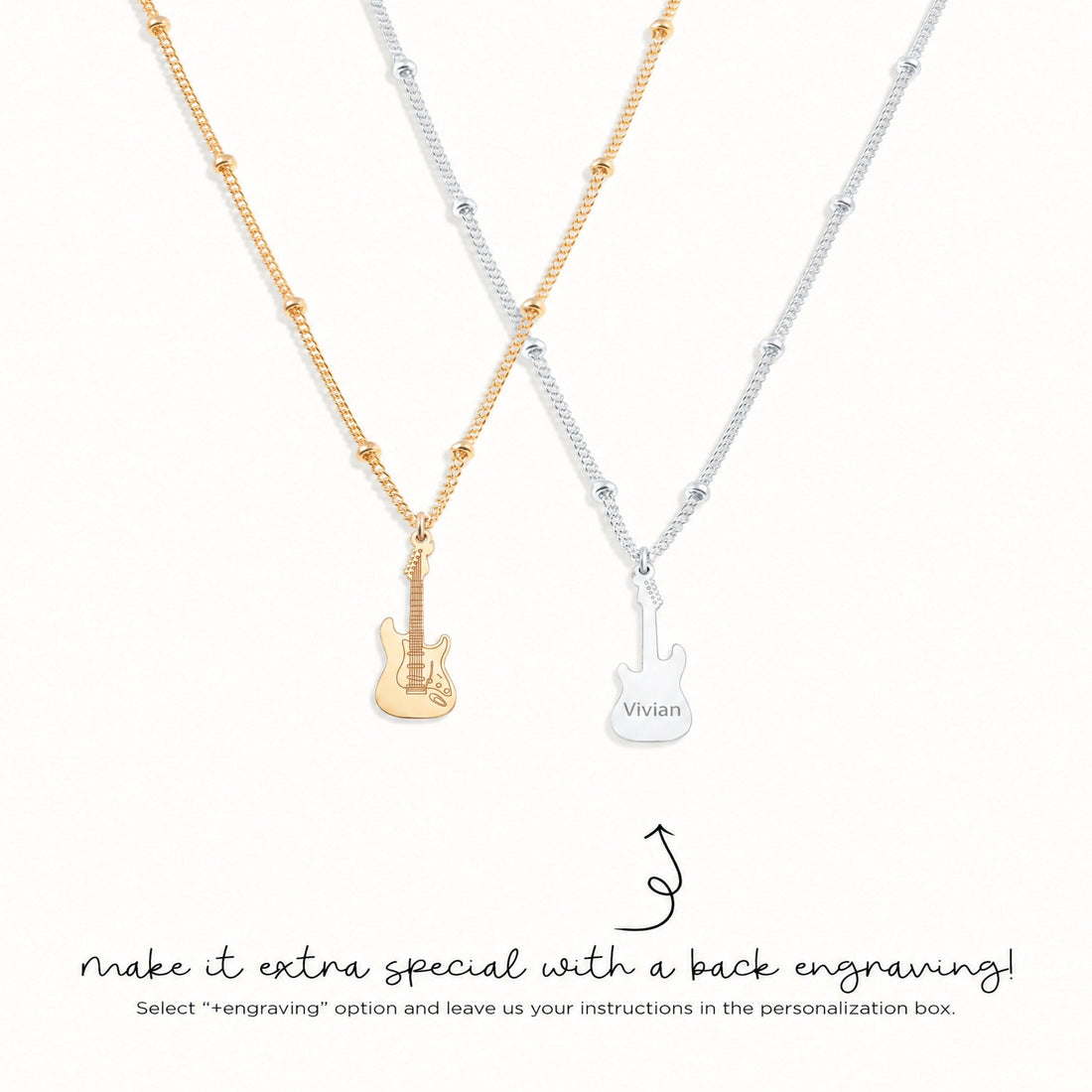Electric Guitar Charm Beady Necklace