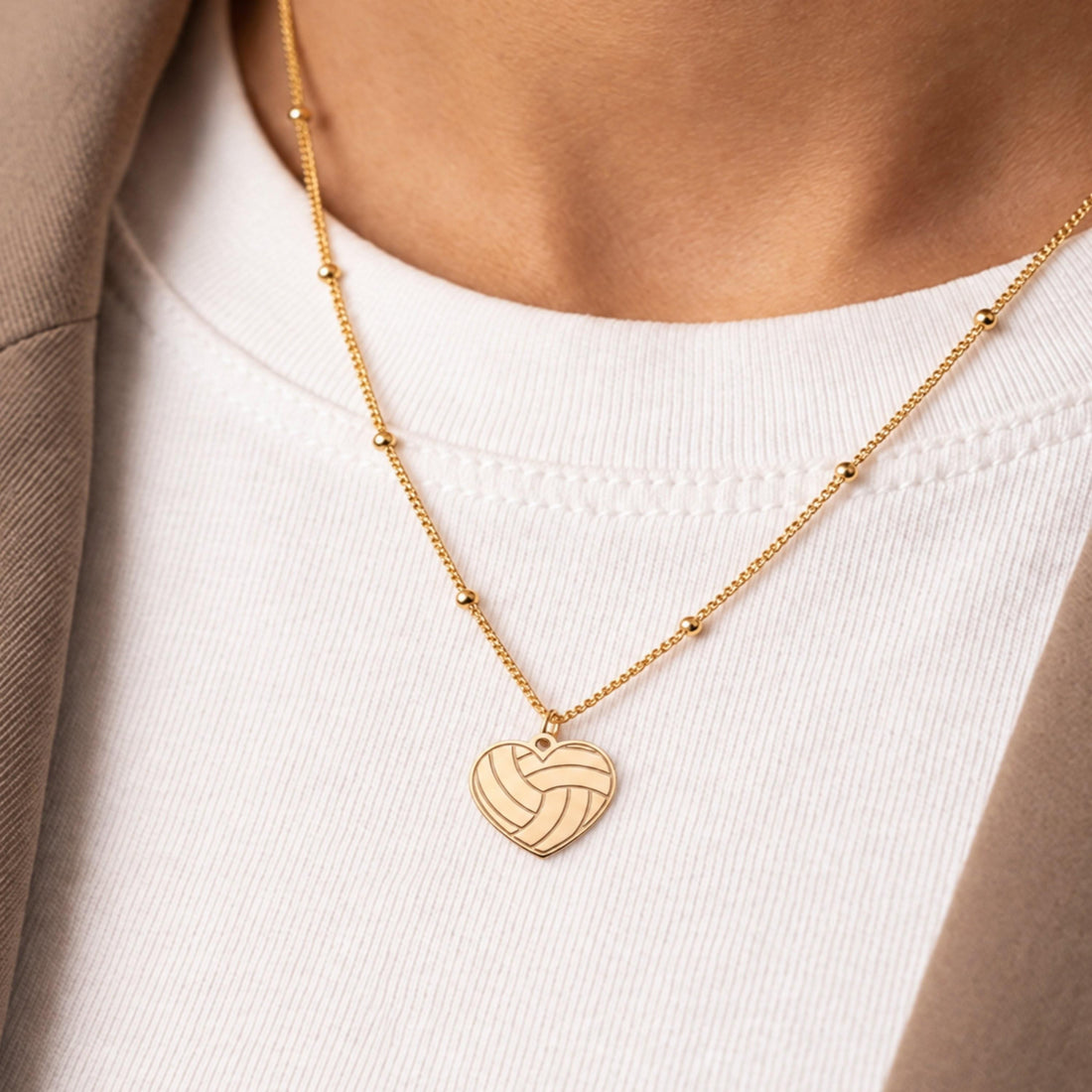 Volleyball Heart Beady Necklace