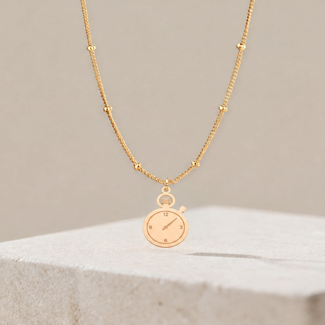 Stopwatch Charm Beady Necklace