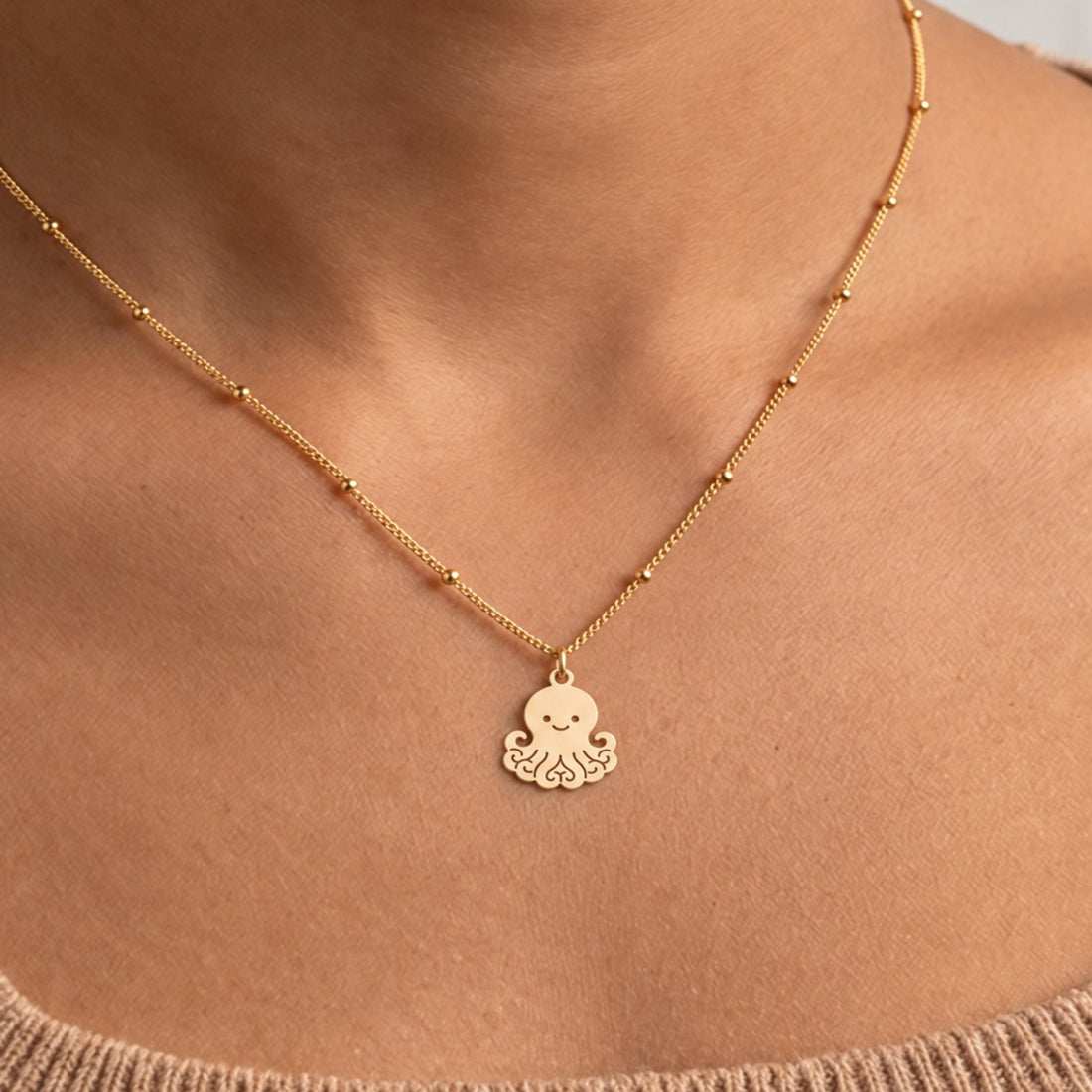 Octopus Charm Beady Necklace