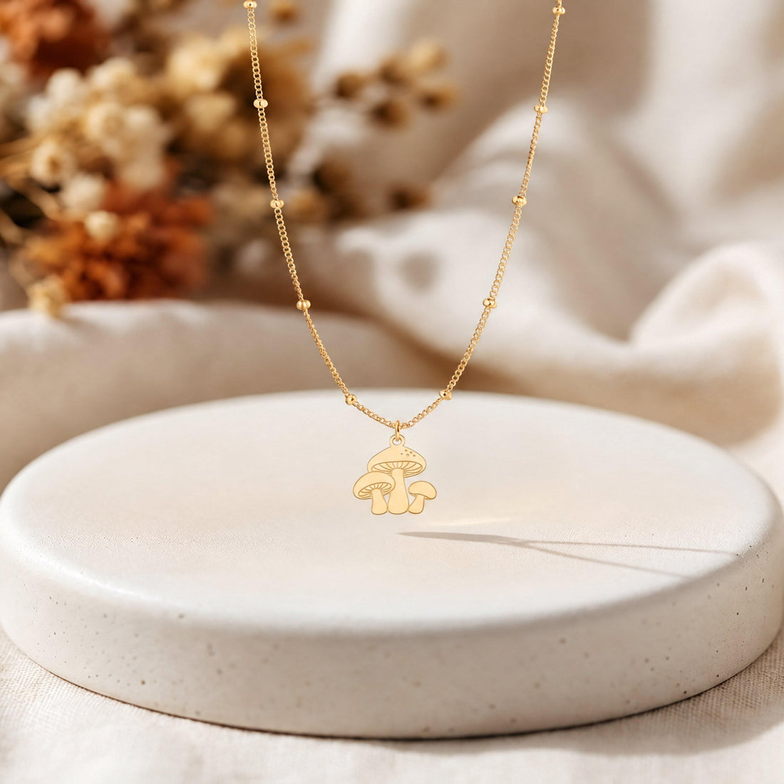 Mushroom Trio Beady Necklace