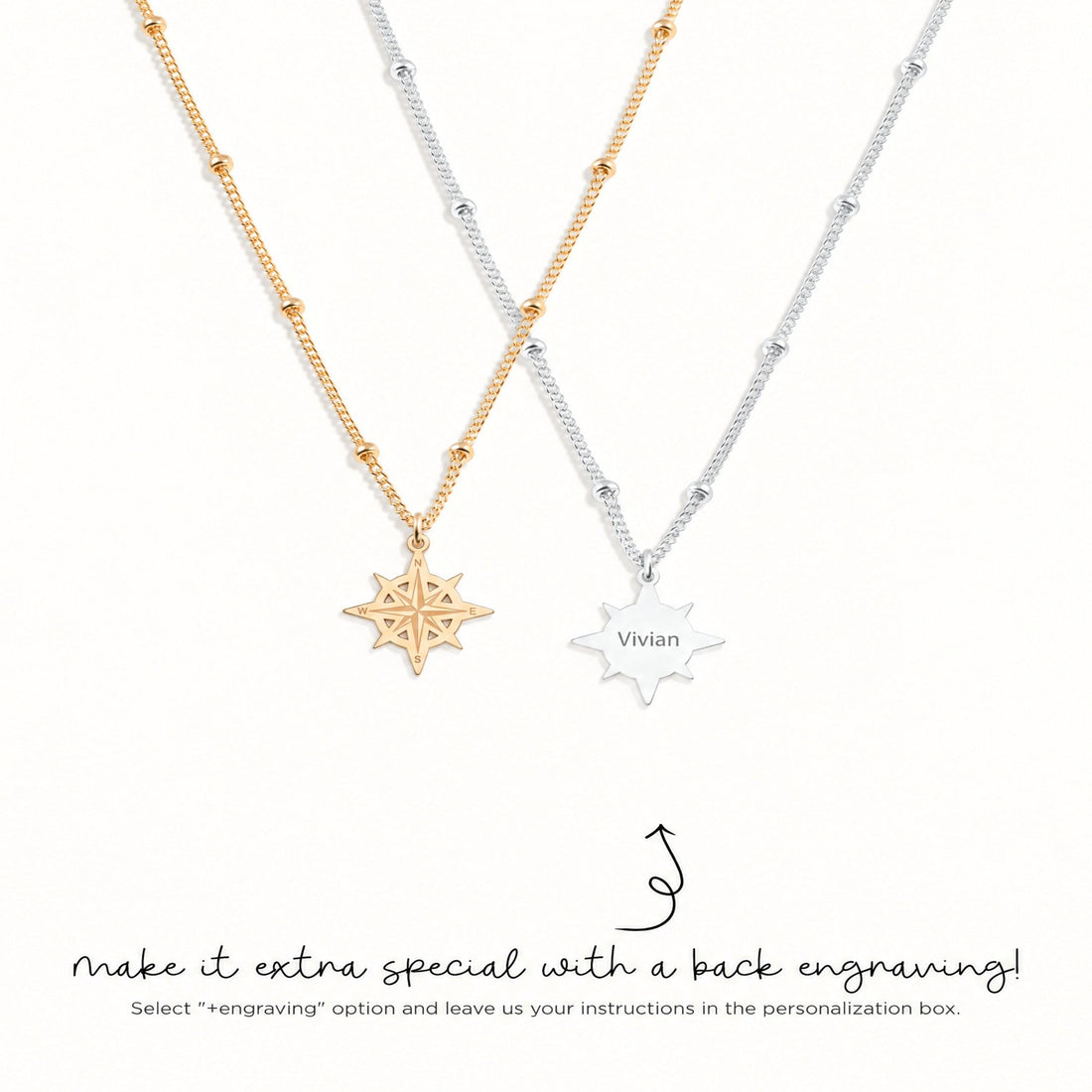Compass Charm Beady Necklace