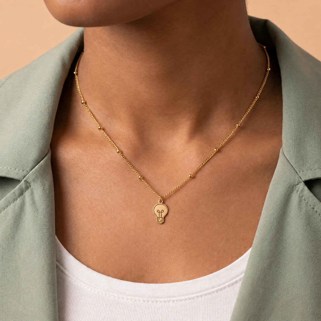 Light Bulb Charm Beady Necklace