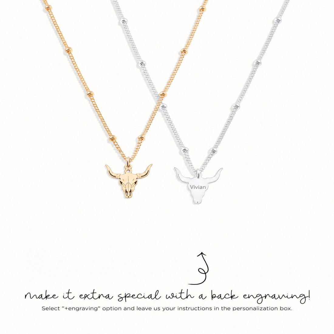 Longhorn Bull Skull Charm Necklace