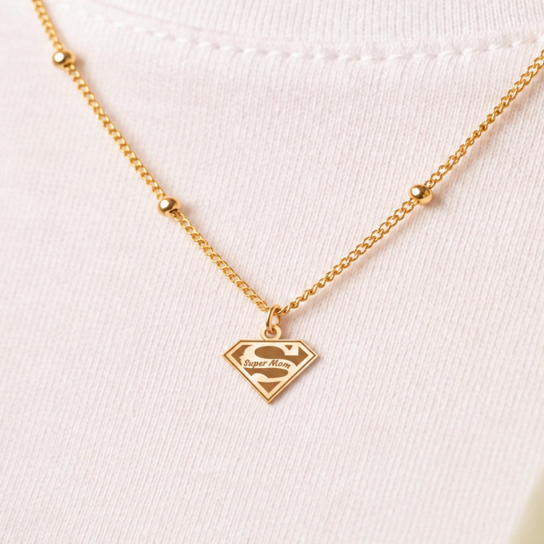 Super Mom Emblem Charm Necklace