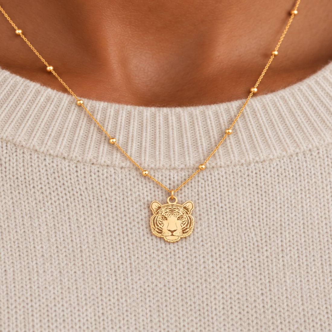 Tiger Head Charm Necklace