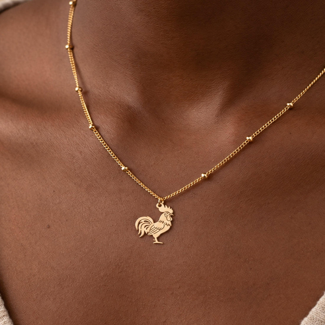 Curled Tail Rooster Charm Necklace