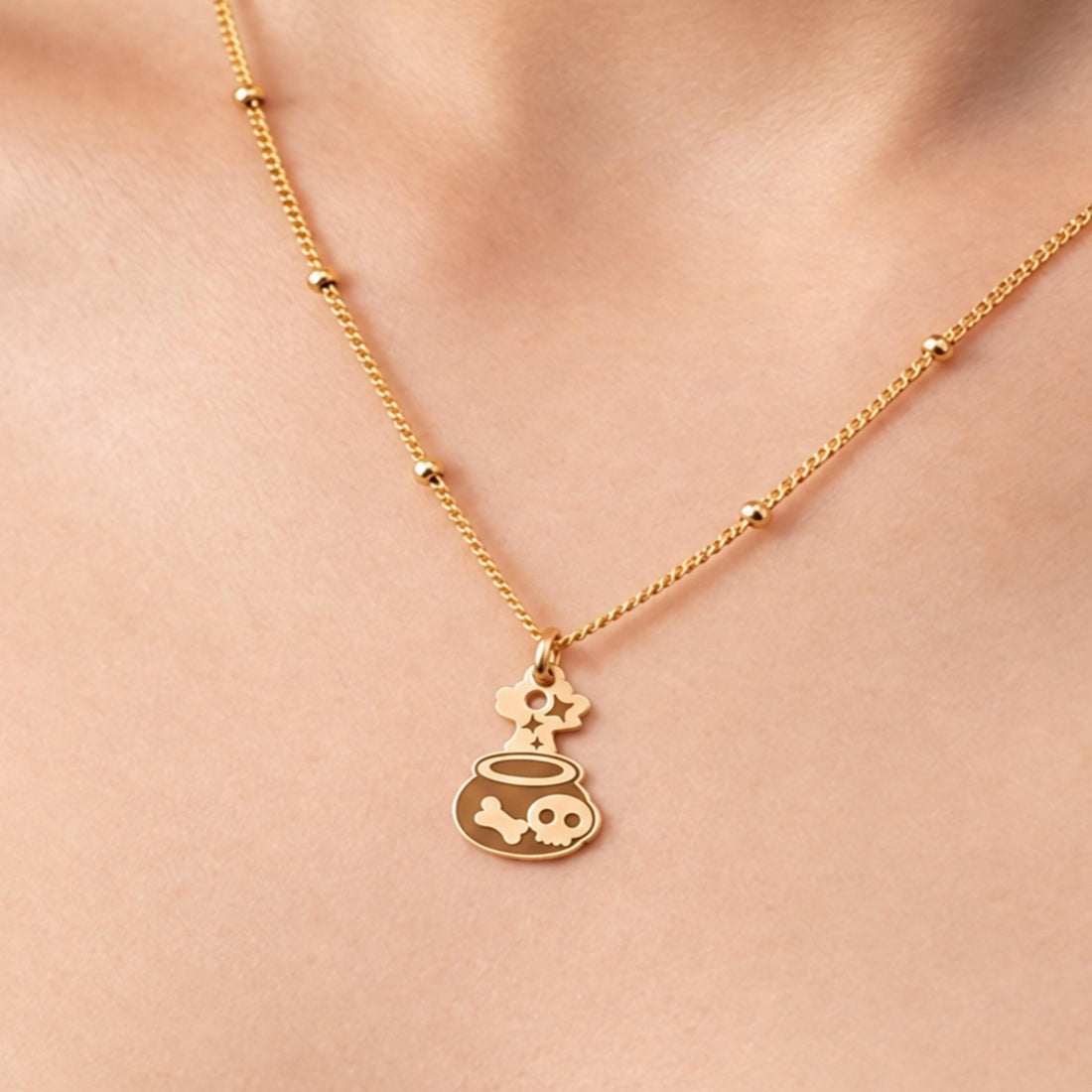 Skull Cauldron Halloween Charm Necklace