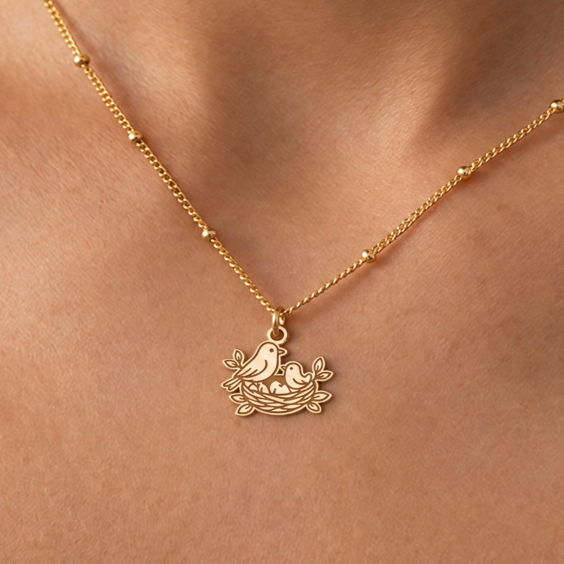 Flat Bird Nest Charm Necklace