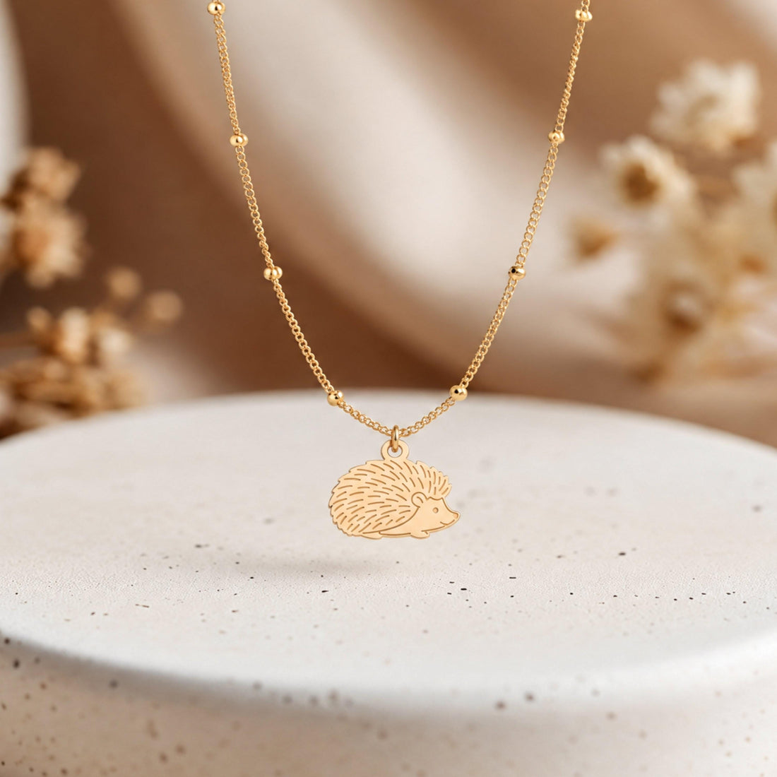 Hedgehog Beady Chain Charm Necklace