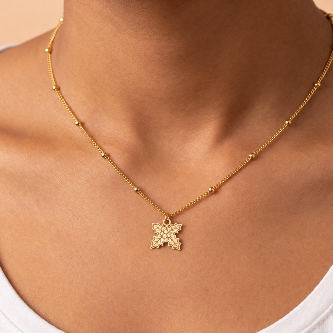 Holly Leaves Charm Necklace