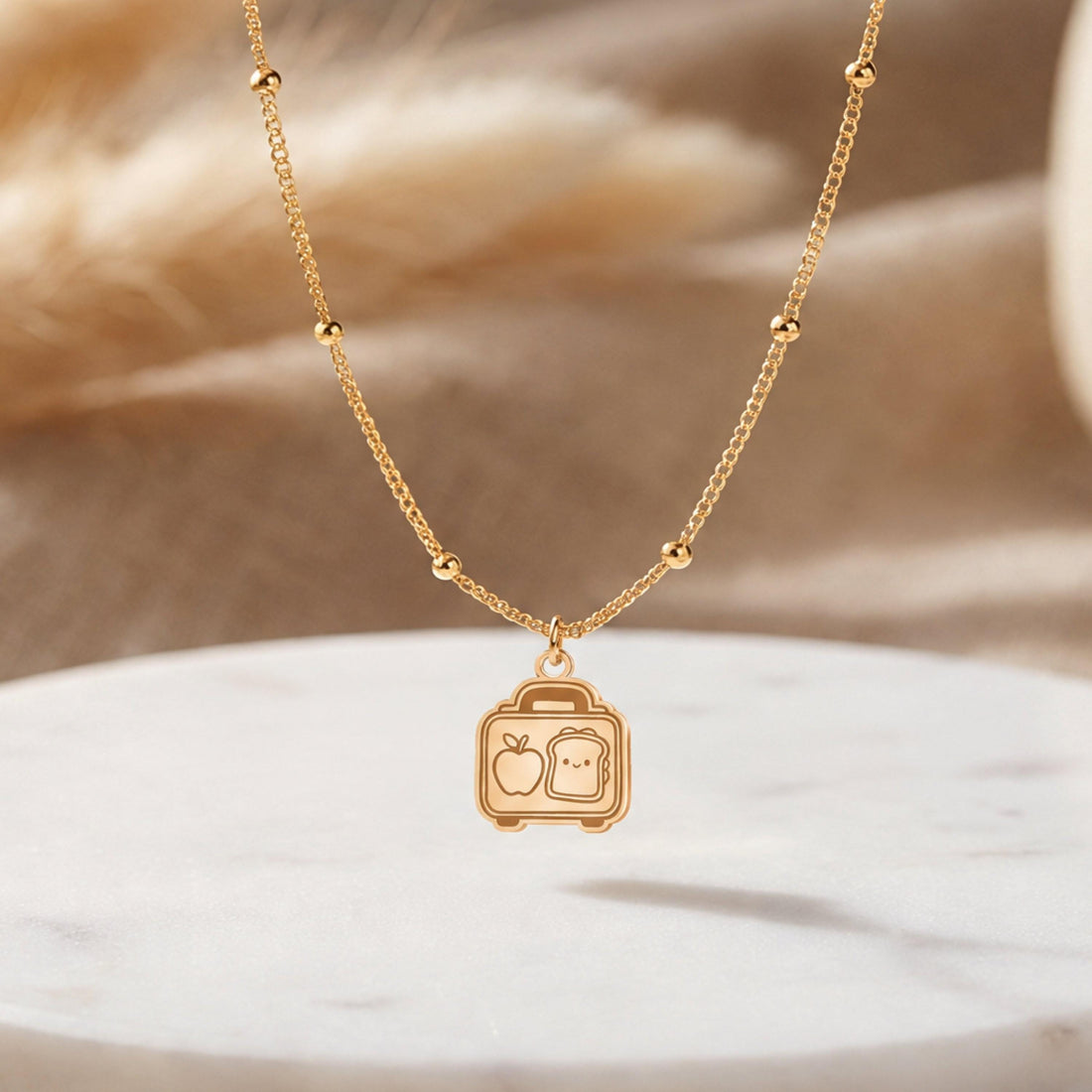 Lunchbox Apple Toast Charm Necklace