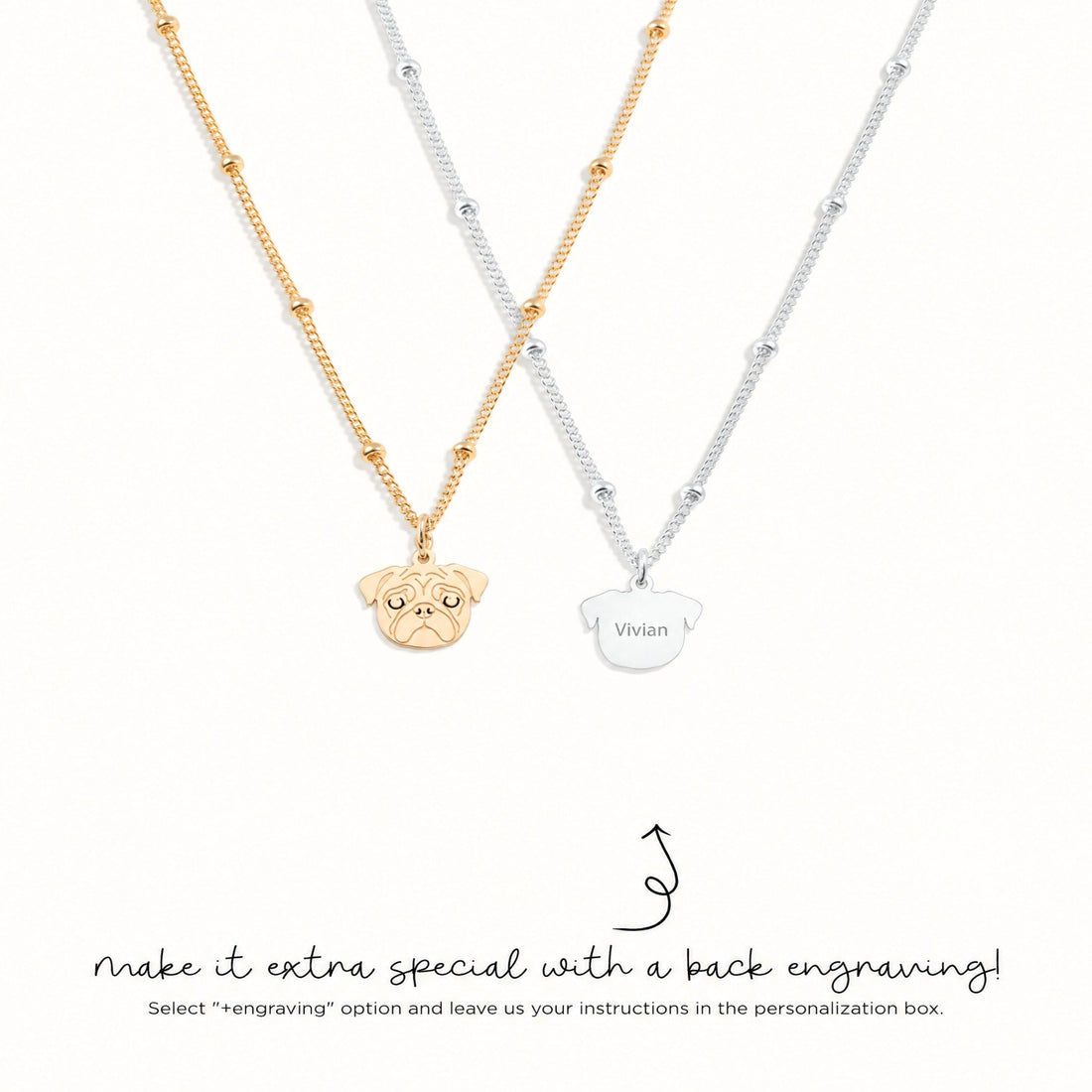 Pug Face Charm Necklace