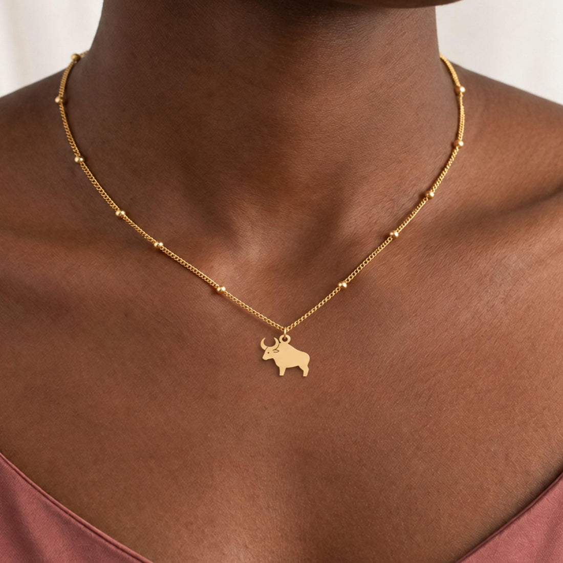Bull Charm Beady Necklace