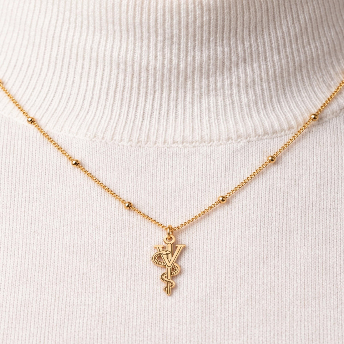 Snake Monogram Charm Necklace
