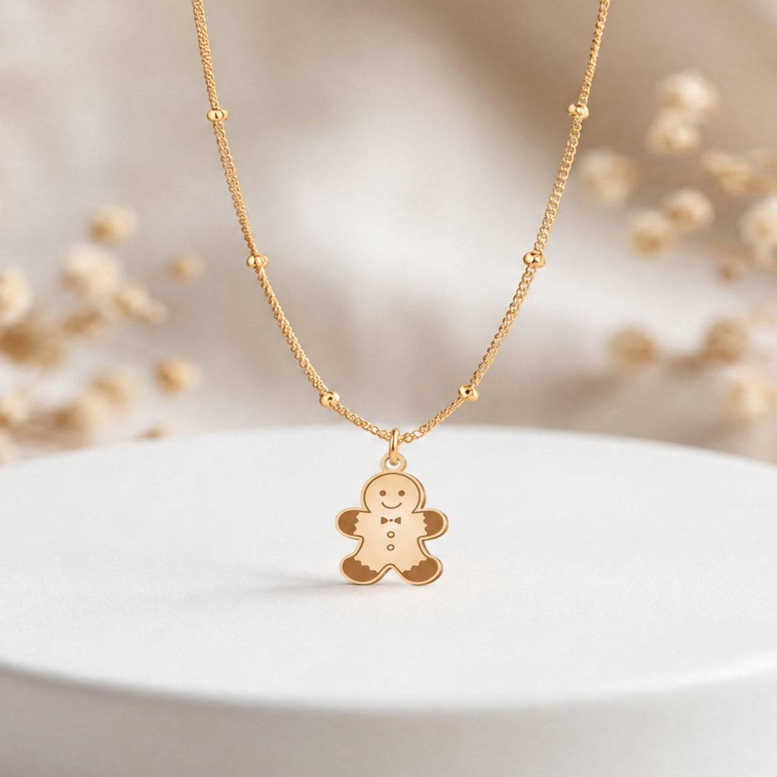Gingerbread Man Ball Chain Charm Necklace