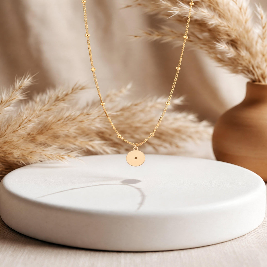 Joy Medallion Beady Chain Charm Necklace