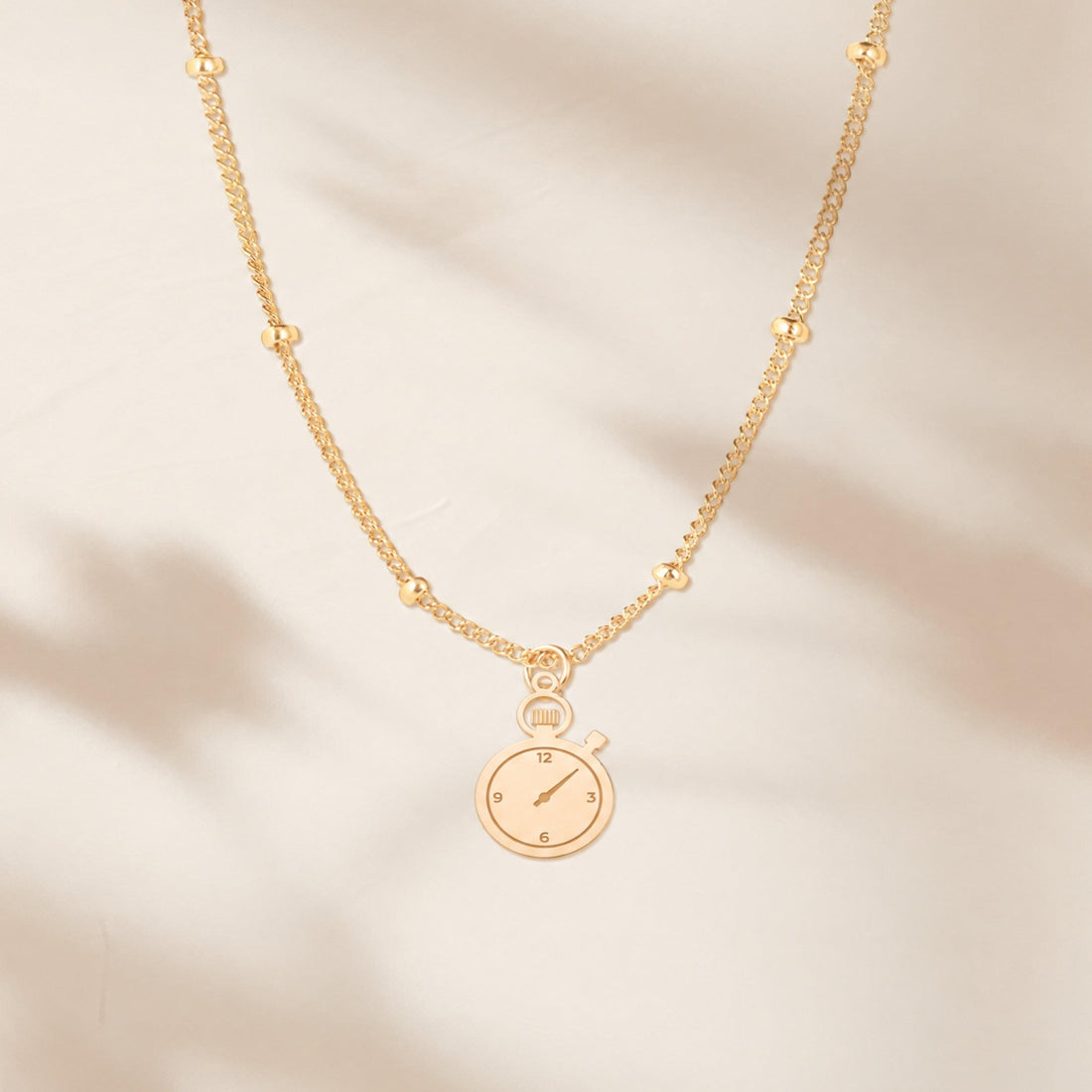 Stopwatch Charm Beady Necklace