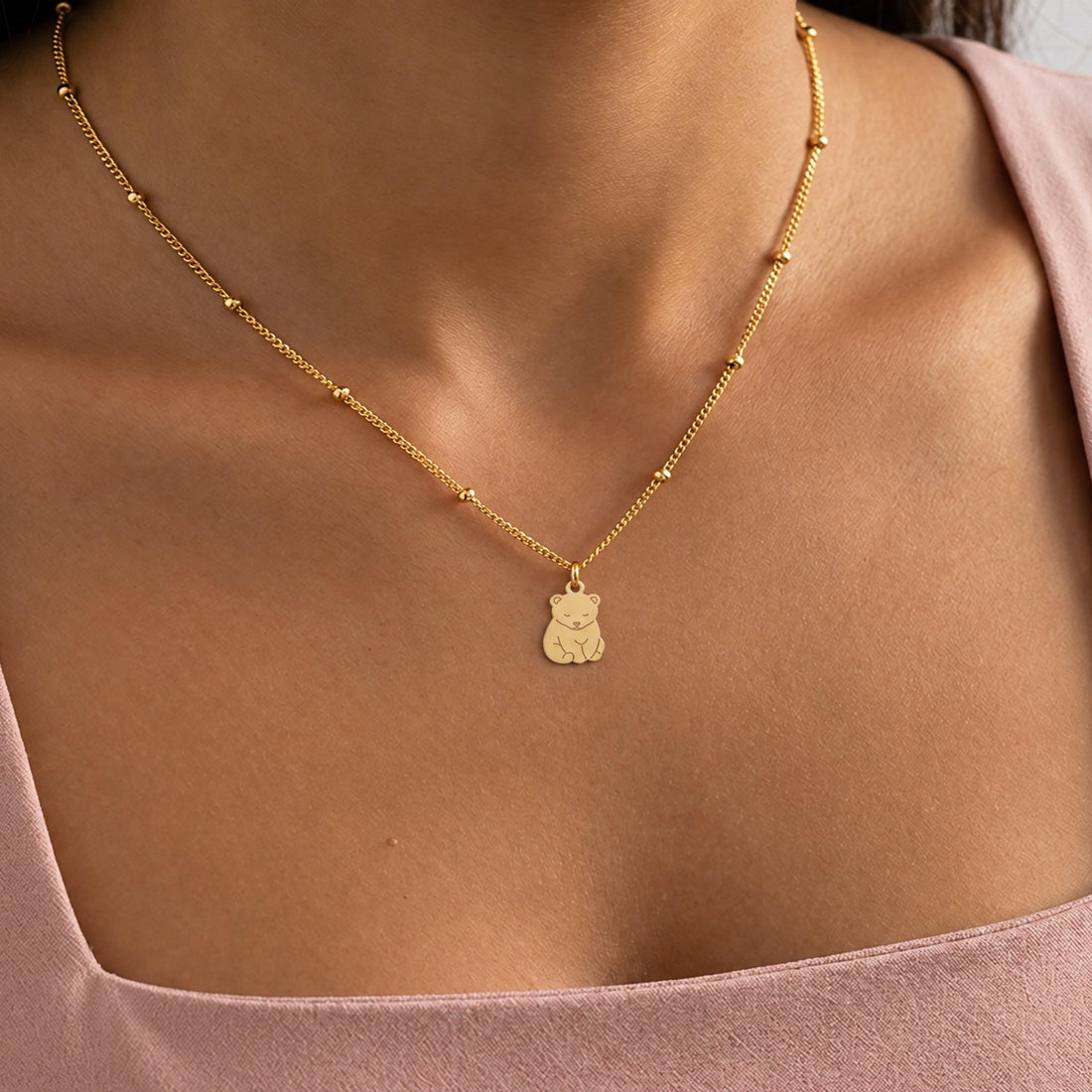 Sitting Teddy Bear Charm Necklace
