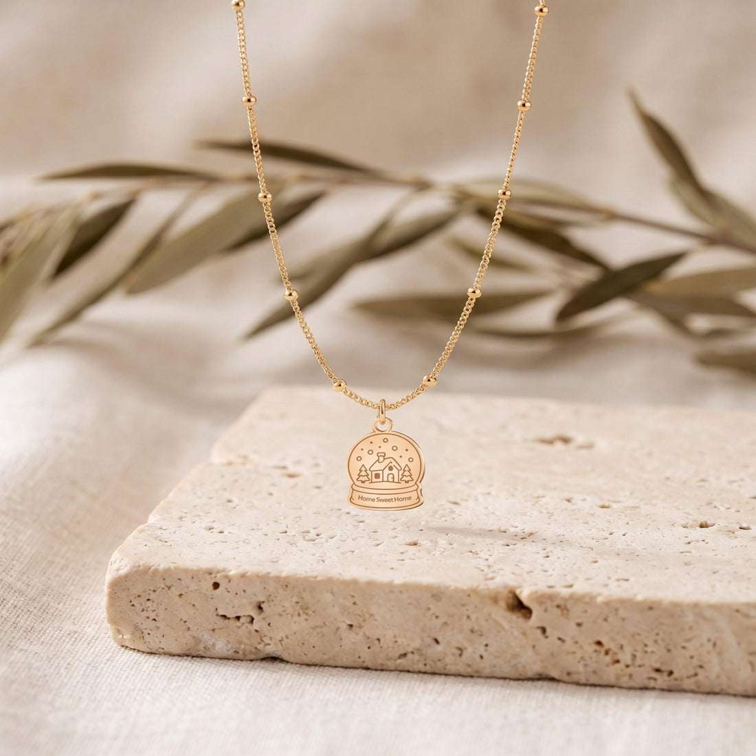 Snow Globe House Charm Necklace