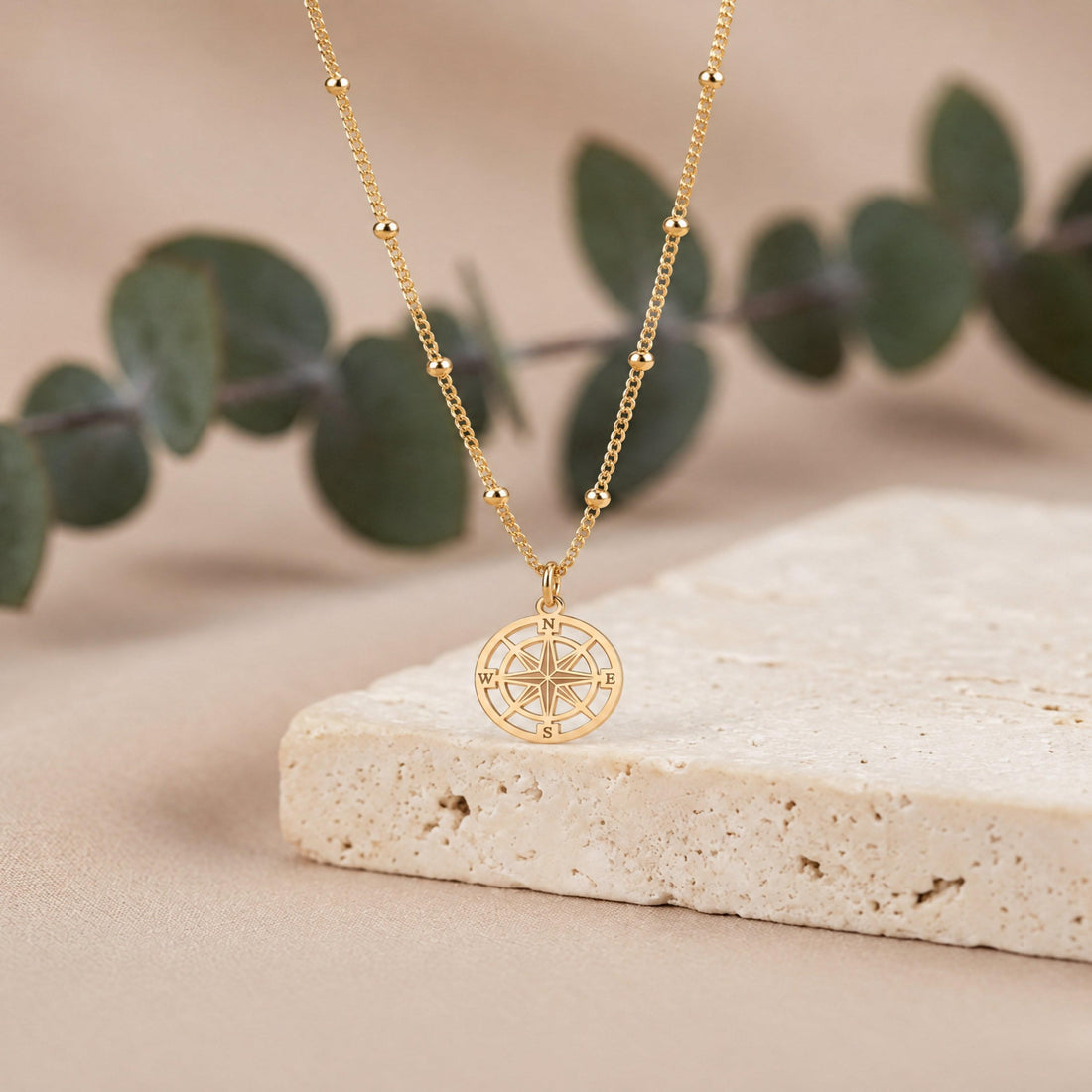 Compass Rose Ball Chain Charm Necklace
