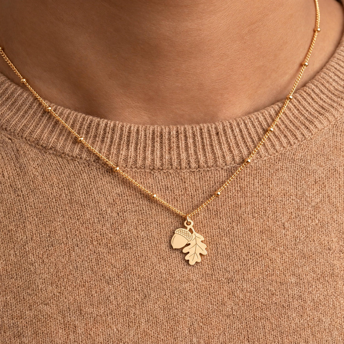 Acorn Oak Leaf Charm Necklace