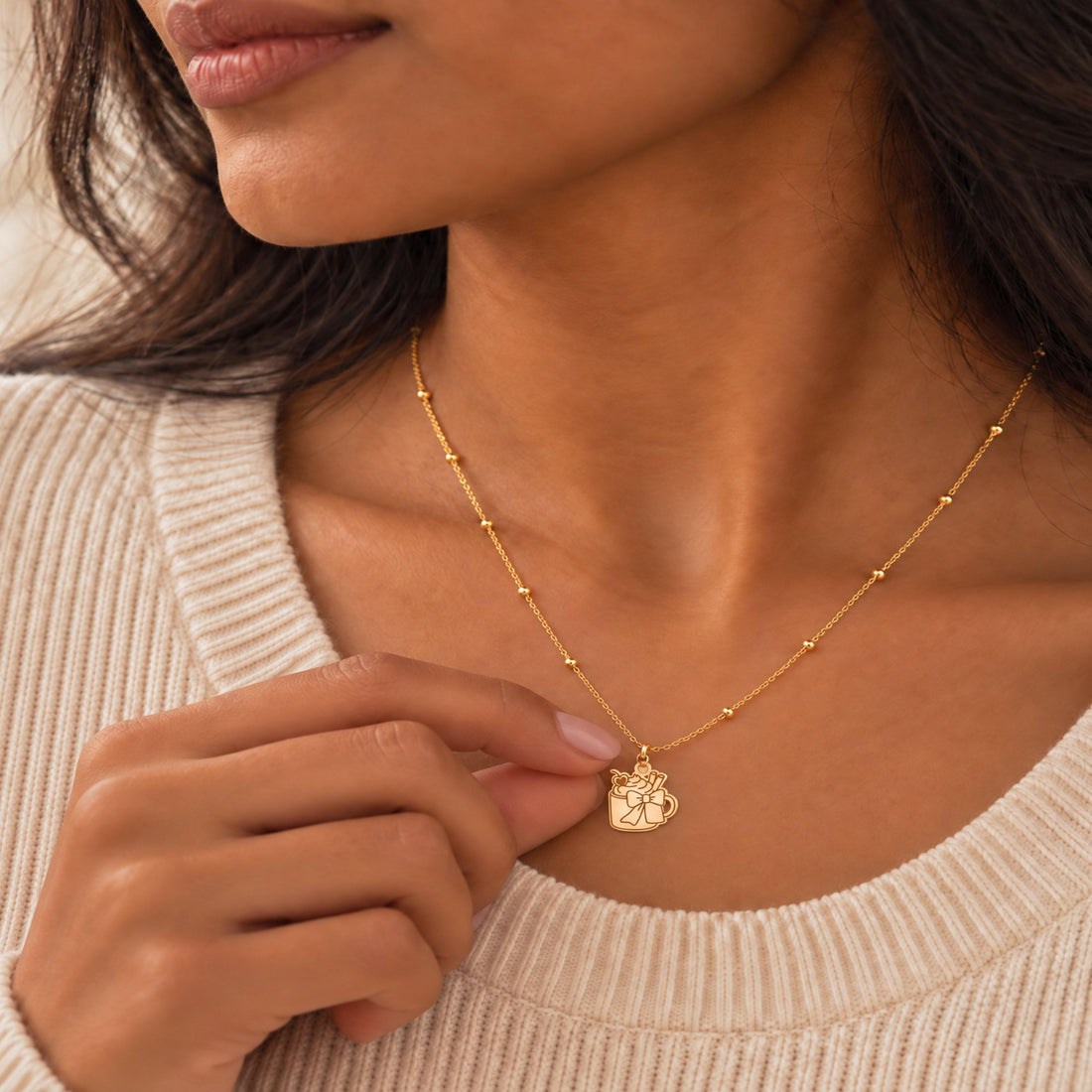 Hot Cocoa Mug Beady Necklace