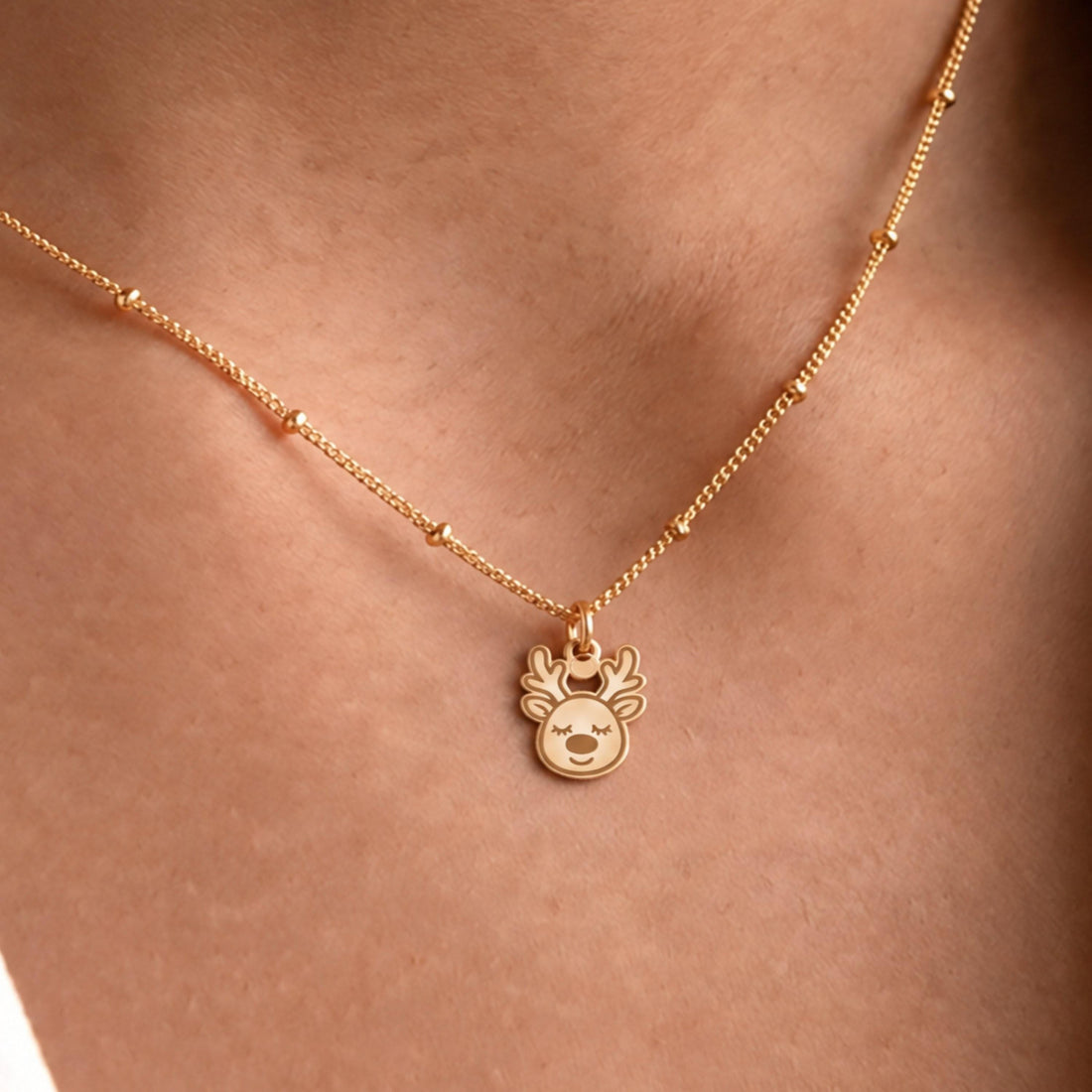 Reindeer Charm Beady Necklace