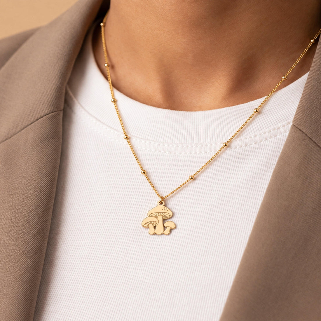 Mushroom Trio Beady Necklace