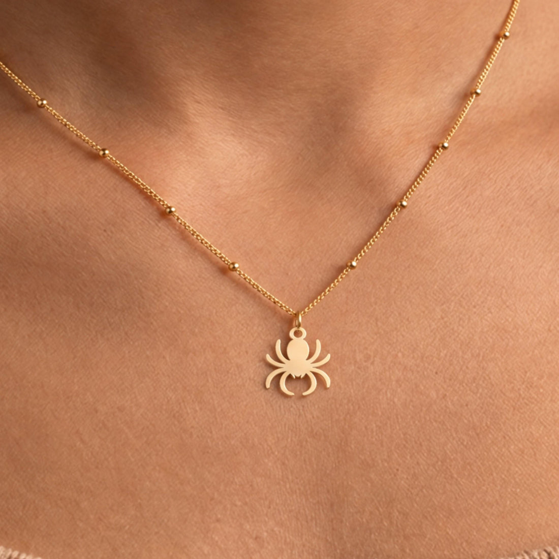 Flat Spider Charm Necklace