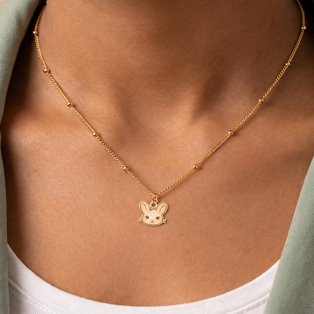 Bunny Rabbit Head Charm Necklace
