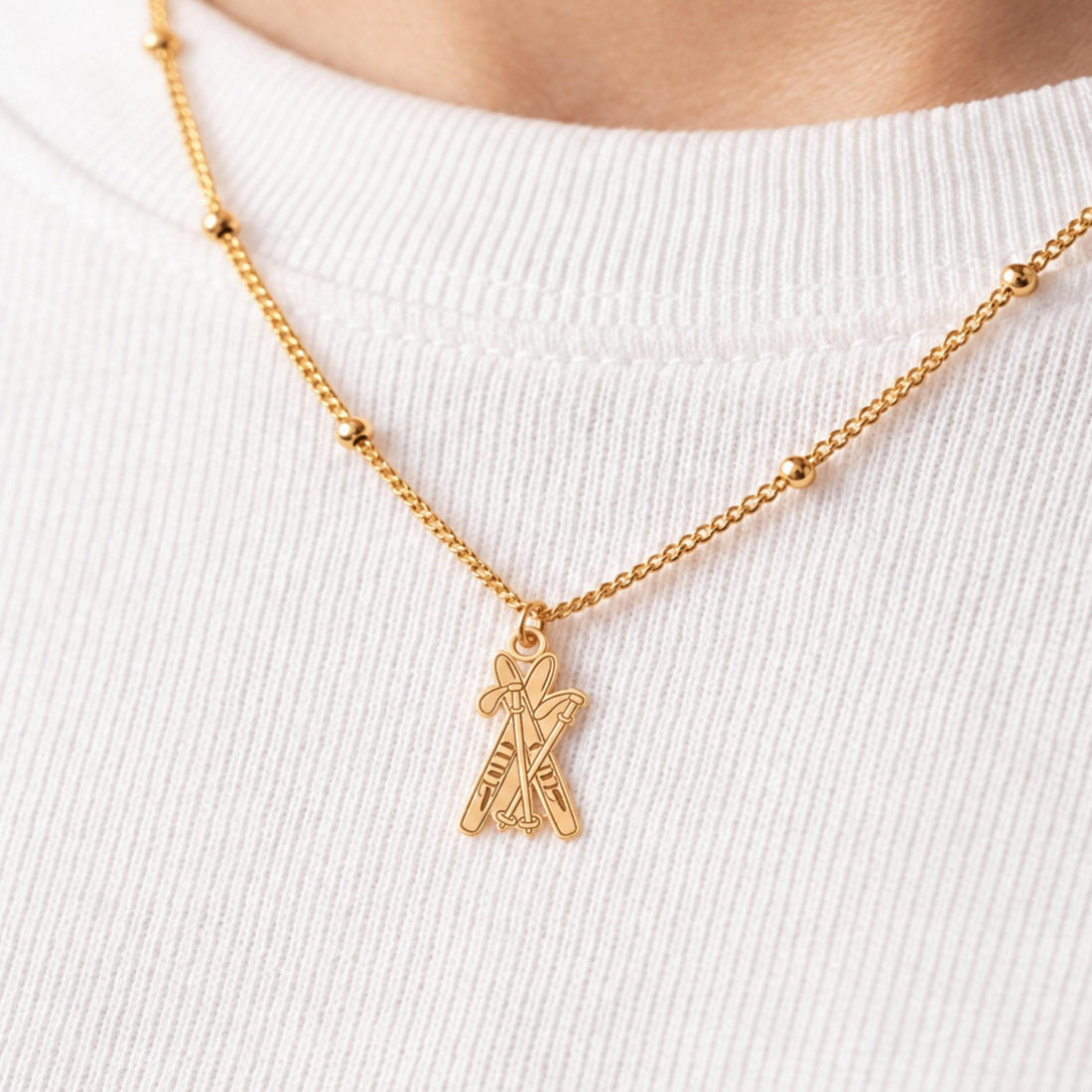 Crossed Skis Charm Necklace