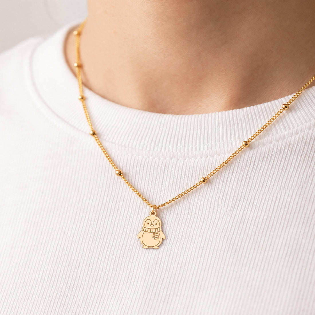 Penguin With Scarf Charm Necklace