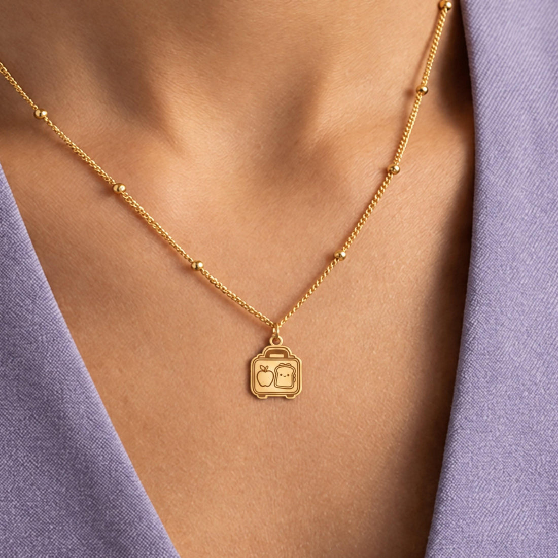 Lunchbox Apple Toast Charm Necklace