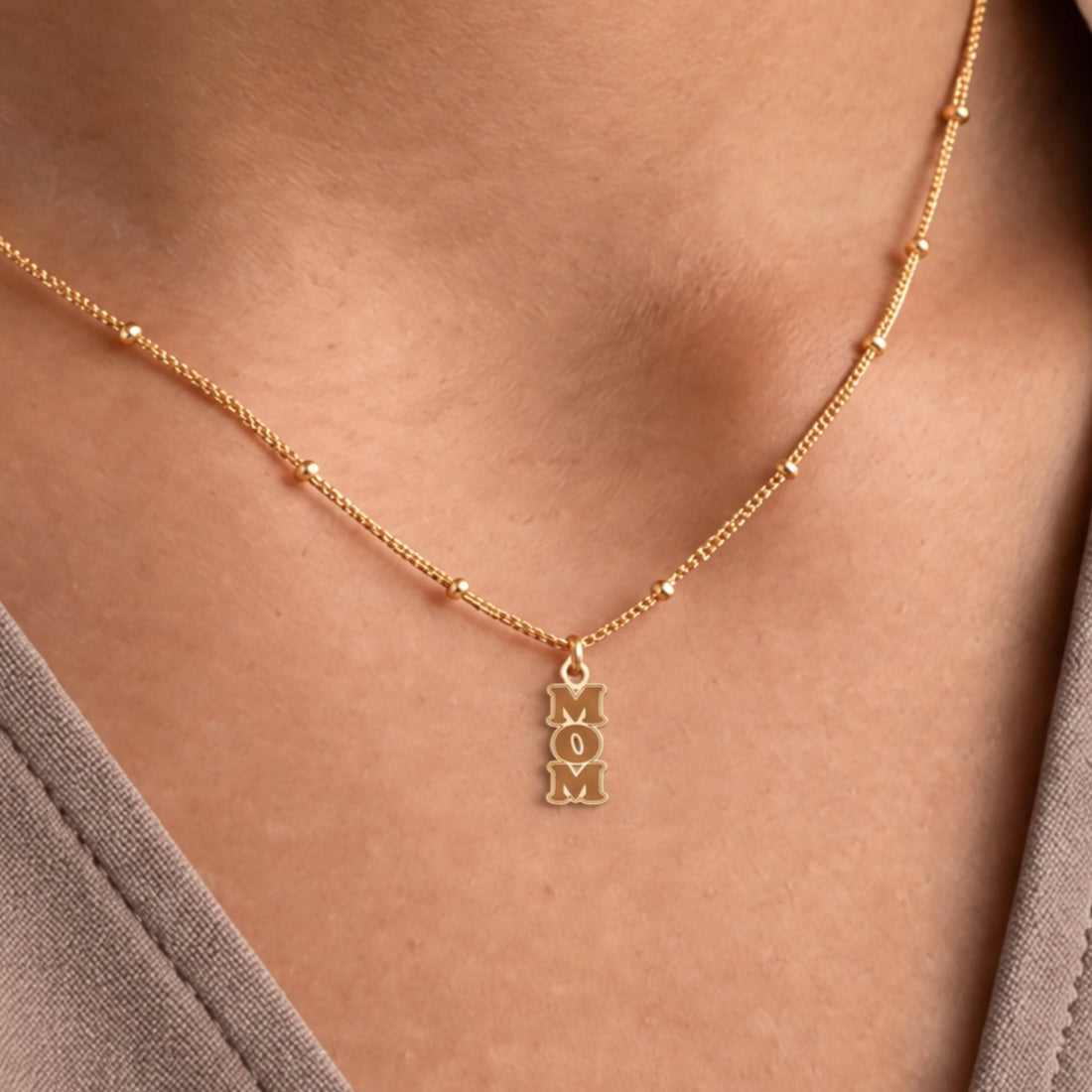 Mom Stacked Letters Charm Necklace