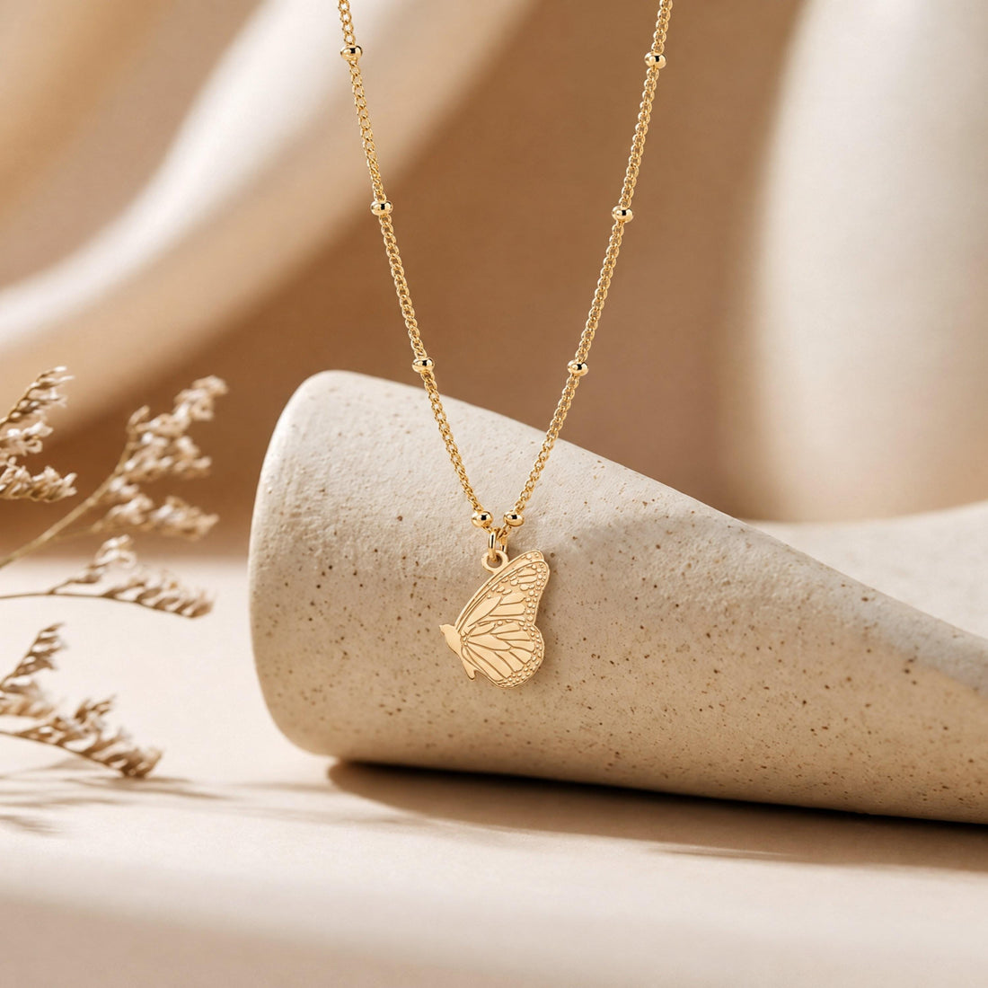 Veined Butterfly Charm Necklace