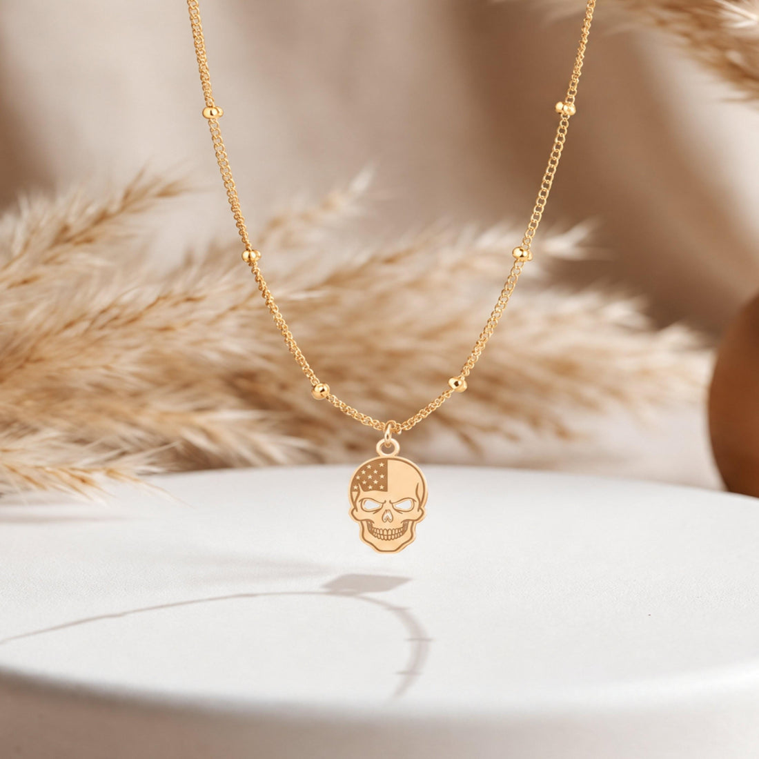 Patriotic Skull Charm Necklace